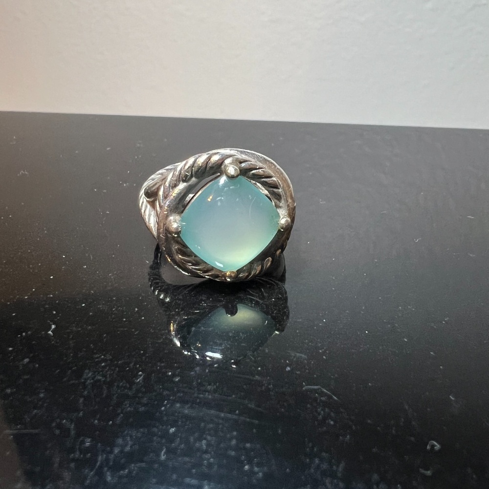 David Yurman Sterling Silver Infinity Ring Calcedony Stone